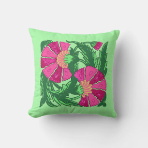 Coussin William Morris Jacobean, Fuchsia Pink and Green