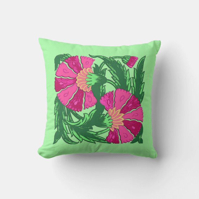 Coussin William Morris Jacobean, Fuchsia Pink and Green (Recto)
