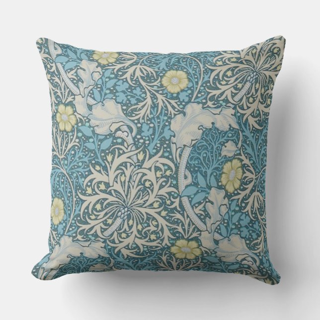 Coussin William Morris, motif Art nouveau, algues, bleu, f (Recto)