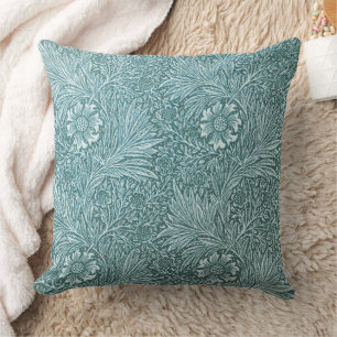 Coussin William Morris, motif floral turquoise, redessiné,