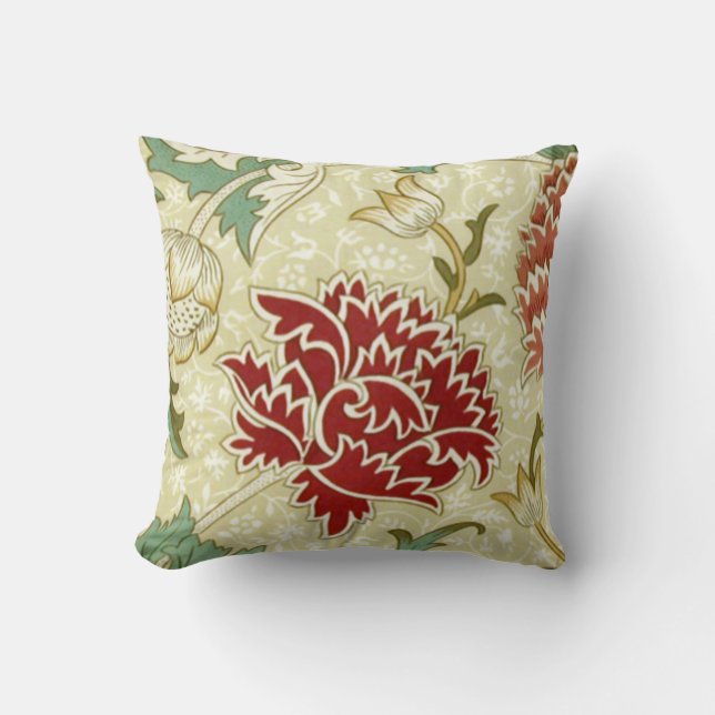 Coussin William Morris Papier peint fin rouge floral (Recto)