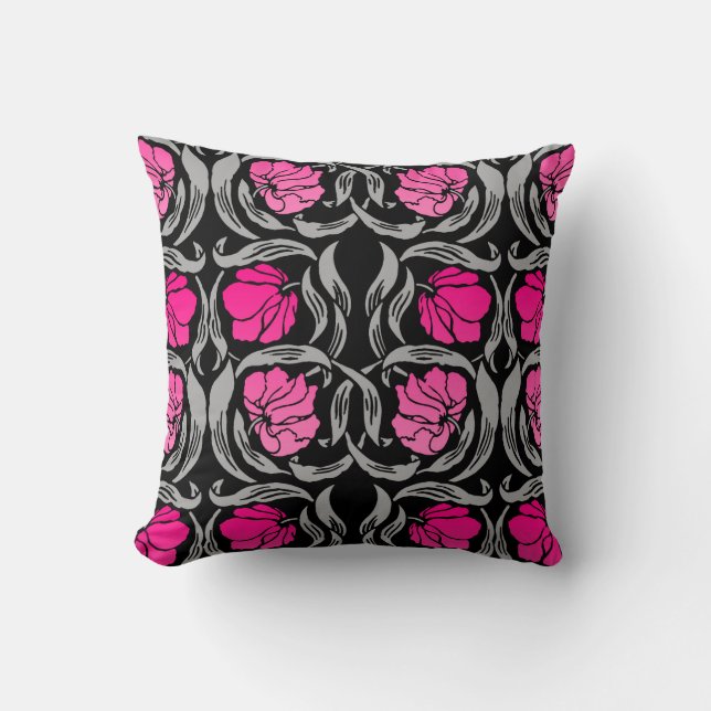 Coussin William Morris Pimpernel, Fuchsia Pink et Black (Recto)