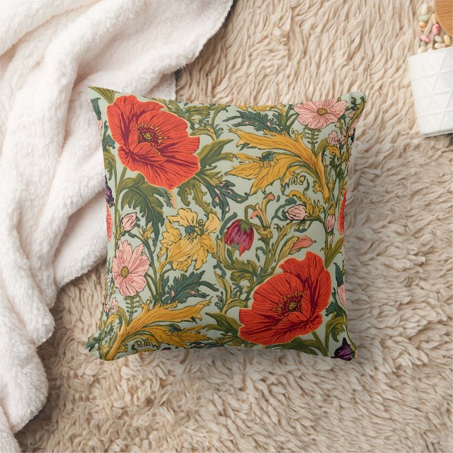 Coussin William Morris Poppies Floral Art Nouveau Pattern  (Couverture)