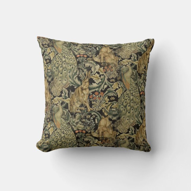 Coussin William * Morris Rabbit Wolf Peacock Avec Feuilles (Recto)
