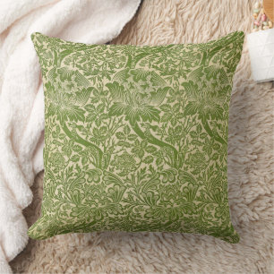 Coussin William Morris Rose et chardon vert floral