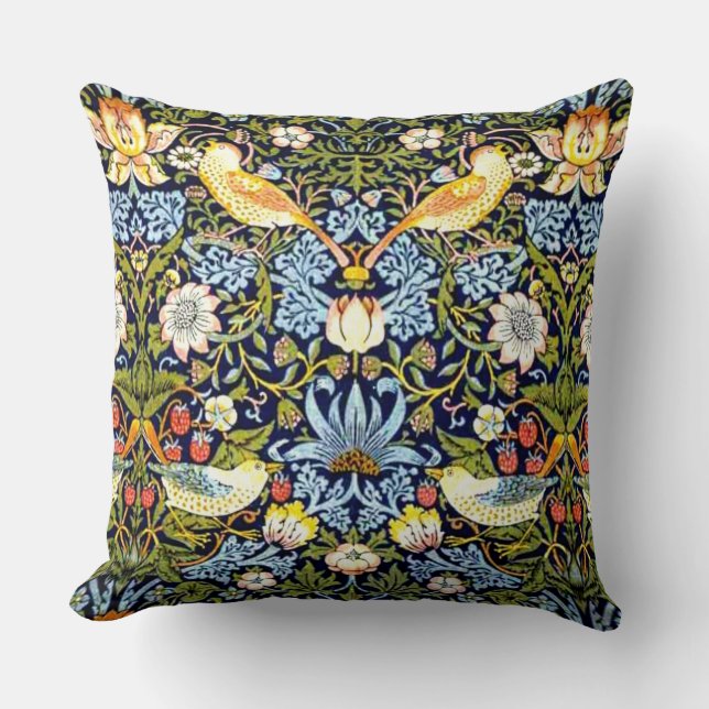 Coussin William Morris : Strawberry Thief Design vintage (Recto)