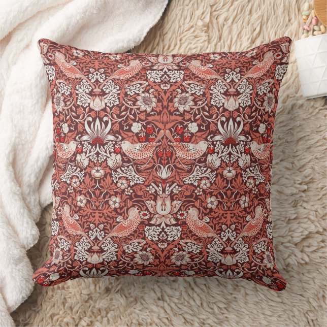 Coussin William Morris Strawberry Thief Oiseau en Terracot (Couverture)