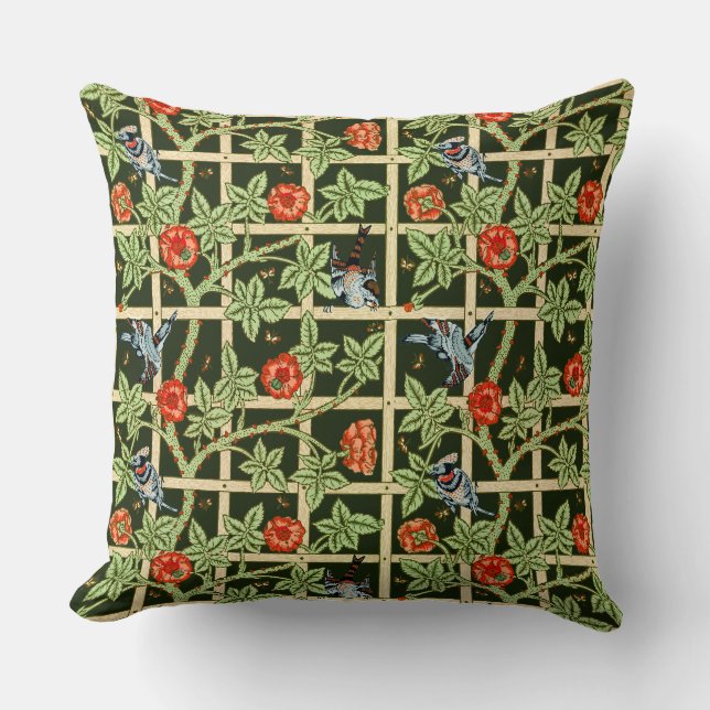 Coussin William Morris Trellis Motif en vert (Recto)