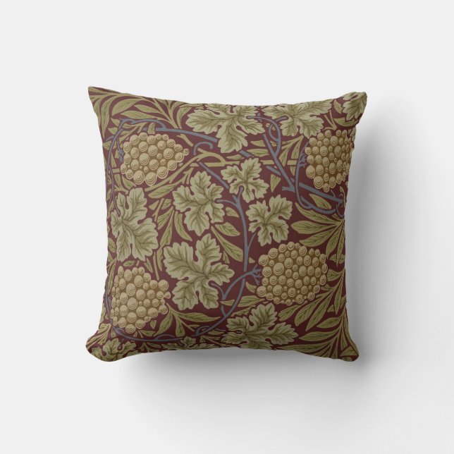 Coussin William Morris Vine Grappe Rouge Vert Art (Recto)