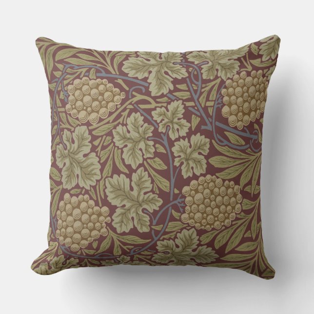 Coussin William Morris Vine Grappe Rouge Vert Art (Recto)