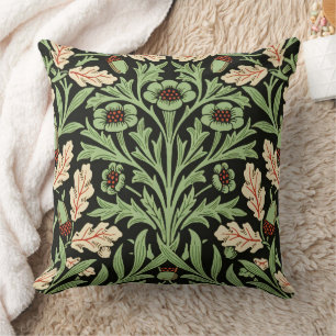 Coussin William Morris Vintage Chêne Noir Rouge Motif