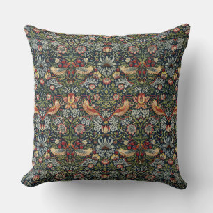 Coussin William Morris Vintage fraise Thief Oiseaux Bleu