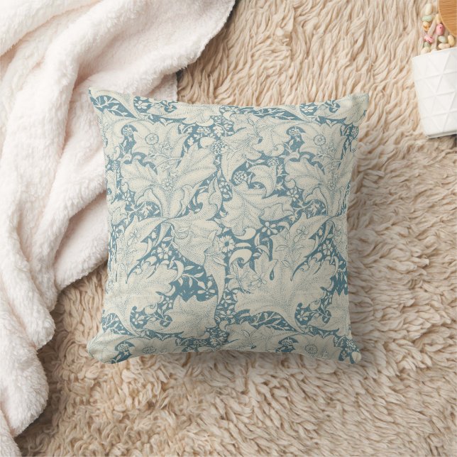Coussin William Morris Wallflower bleu damas floral (Couverture)