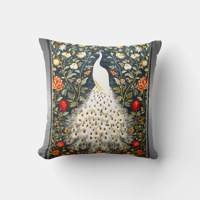 Coussin William Morris White Peacock Art Déco Argent (Recto)