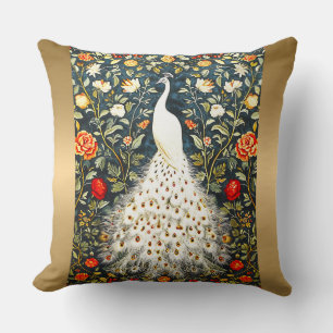 Coussin William Morris White Peacock Art Déco Gold Silver
