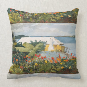 Coussin Winslow Homer Flower Garden et Bungalow Bermudes