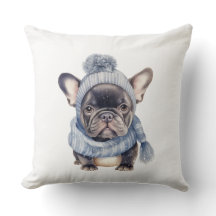 Winter Bulldog Baby in Blue Cap and Scarf 