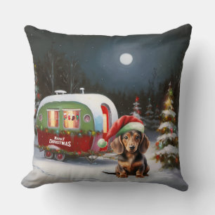 Coussin Winter Dachshund Caravan Christmas Adventure