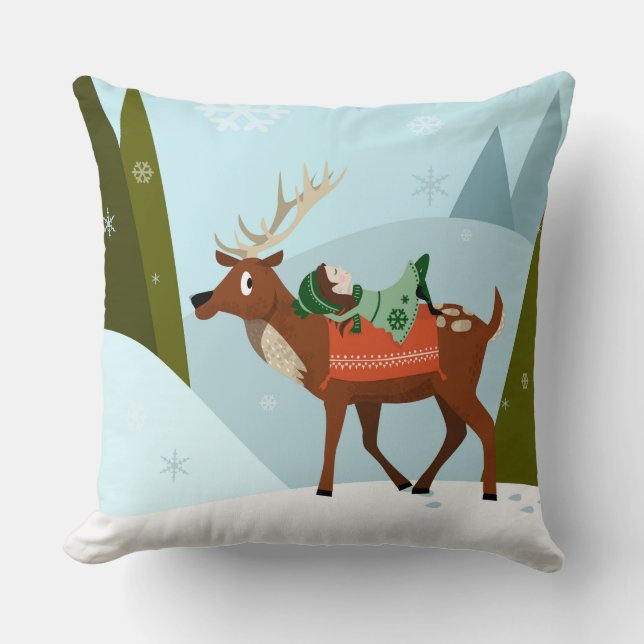 Coussin Winter deand onze in snow Christmas tale fun art (Recto)