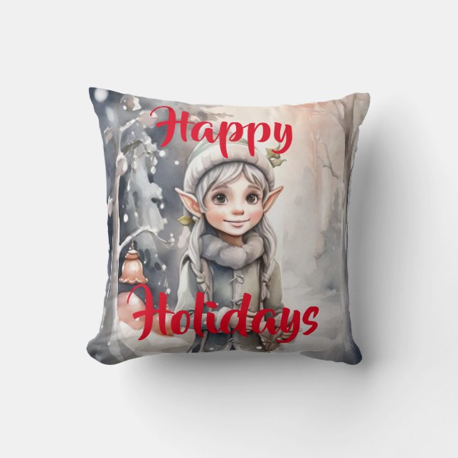 Coussin Winter Elf Wonderland Carte de vacances pliée (Recto)