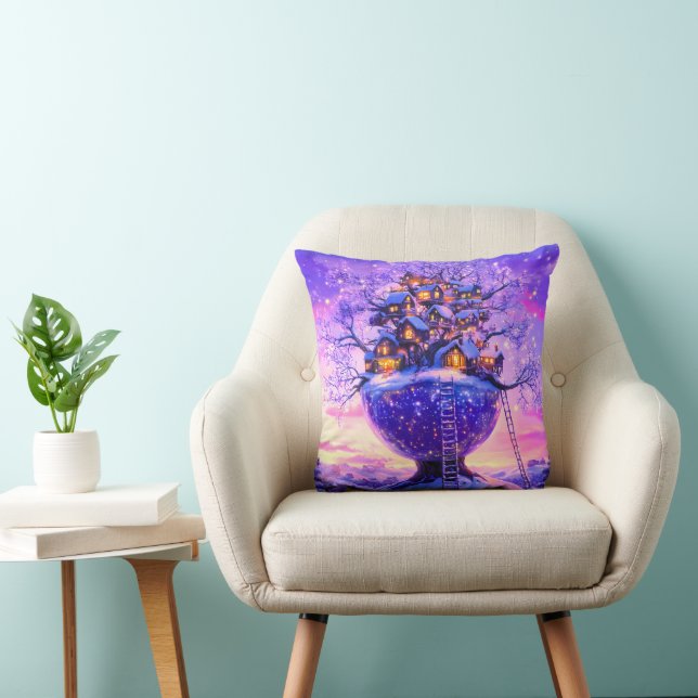 Coussin Winter Fantasy Snowy Tree Village Landscape (Chaise)
