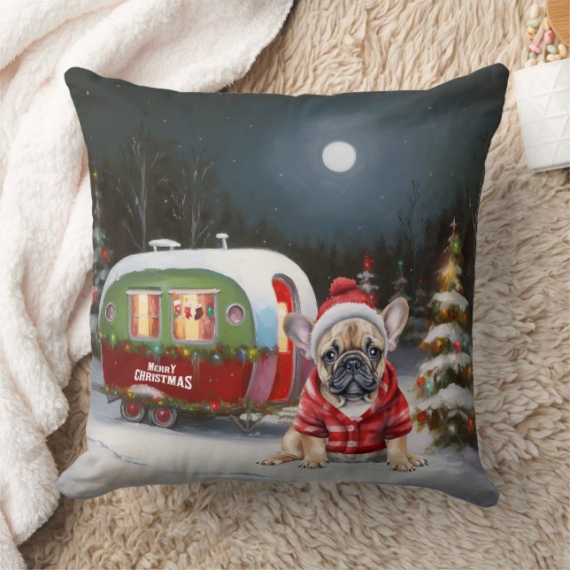 Coussin Winter French Bulldog Caravan Christmas Adventure (Couverture)