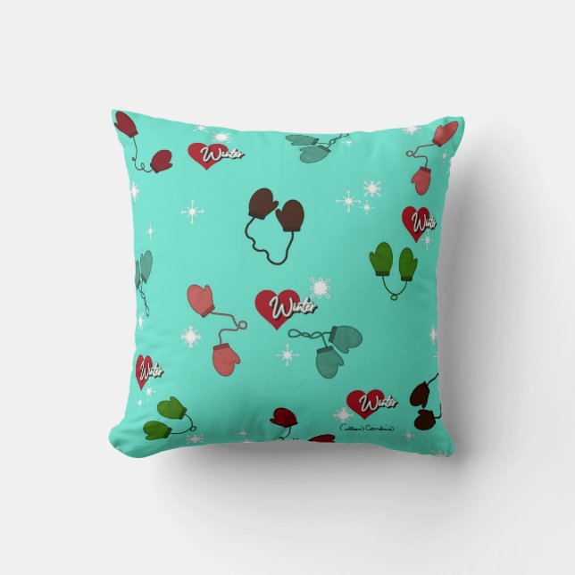 Coussin Winter Love Mittens et Snowflake Motif (Recto)