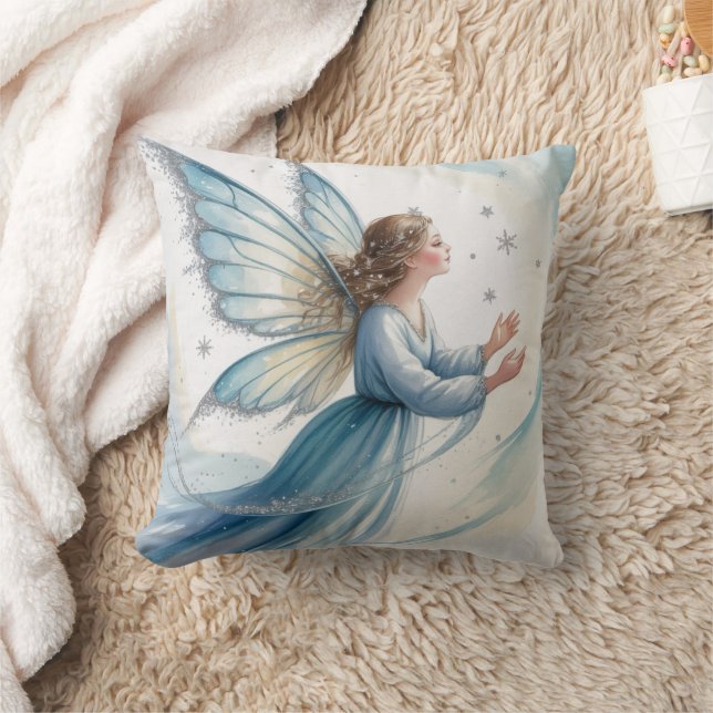 Coussin Winter Snow Fairy Watercolor Art  (Couverture)