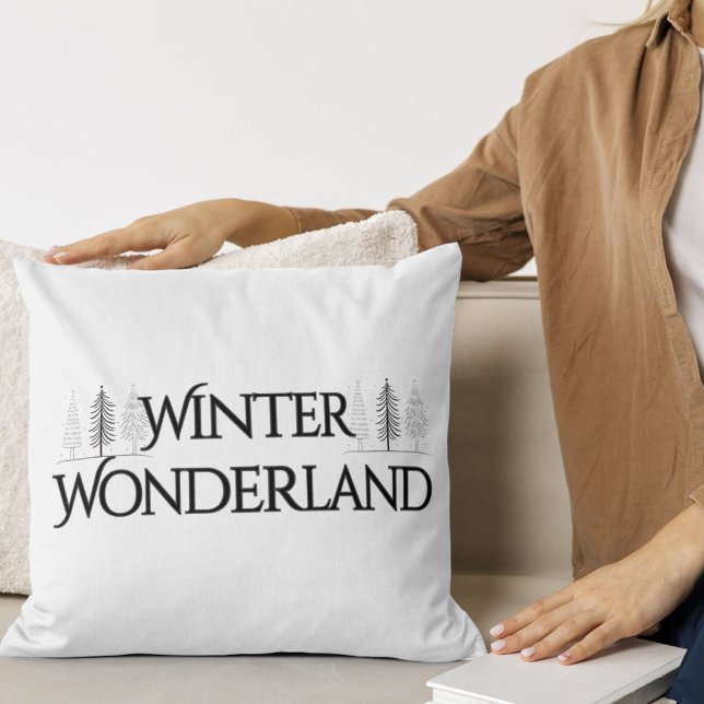 Coussin Winter Wonderland - Élégant texte et pins (Créateur téléchargé)