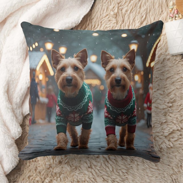 Coussin Wire Fox Terrier Dogs Christmas Snow Holiday (Couverture)