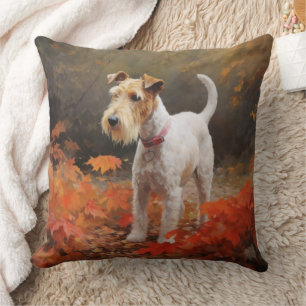 Coussin Wirefox Terrier en Feuilles d'Automne Tomber Inspi