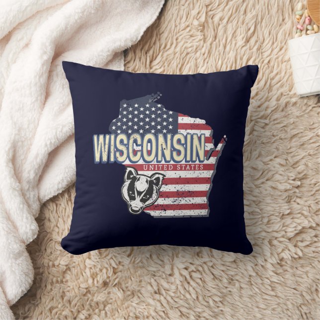 Coussin Wisconsin États-Unis Carte d'état Vintage USA (Couverture)
