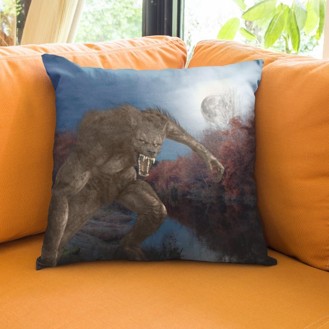 Coussin Wolf d'Halloween Werewolf Pleine lune (Créateur téléchargé)