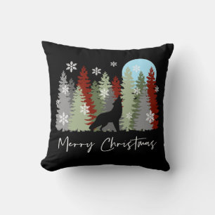 Coussin Wolf Howling Dans La Forêt Joyeux Arbres De Noël