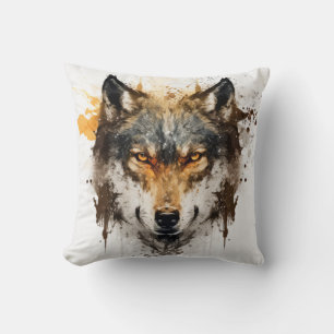 Coussin Wolf Portrait Animal Peinture Faune En Plein Air