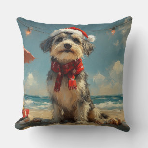 Coussin Wolfhound Chien Noël Plage Vintage