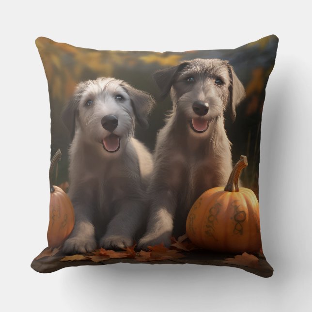 Coussin Wolfhound Chiot Automne Citrouille de plaisir (Recto)