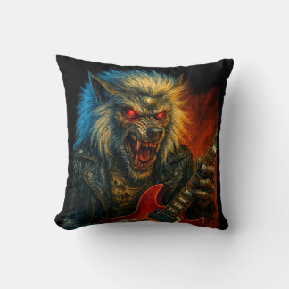 Coussin Wolve en métal lourd jouant de la guitare