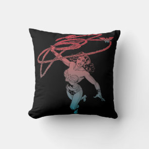Coussin Wonder Femme Avec Lasso Red Blue Gradient Line Art