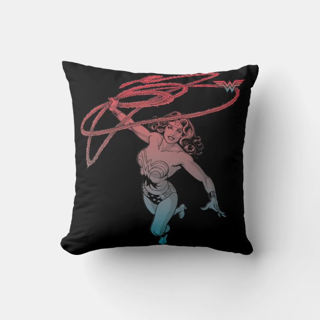 Coussin Wonder Femme Avec Lasso Red Blue Gradient Line Art (Recto)