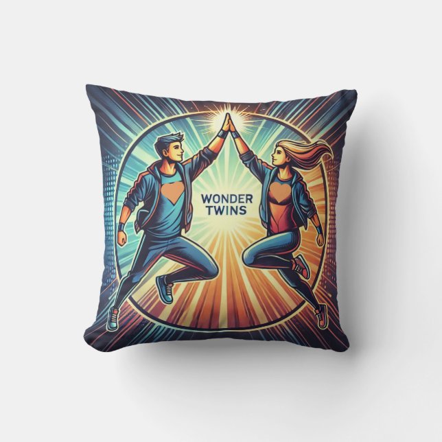 Coussin Wonder Twins - Le pouvoir du travail d'équipe (Recto)