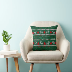 Coussin Wonderland d'hiver, pin de rennes vert