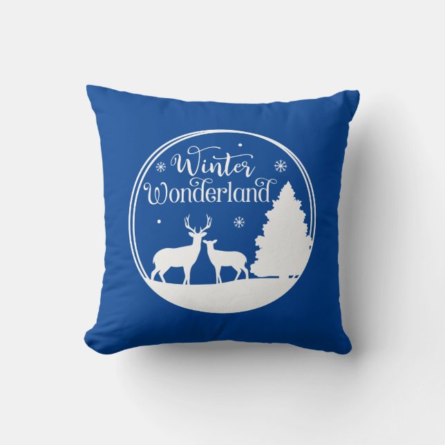 Coussin Wonderland Winter Scène d'hiver avec cerf (Recto)