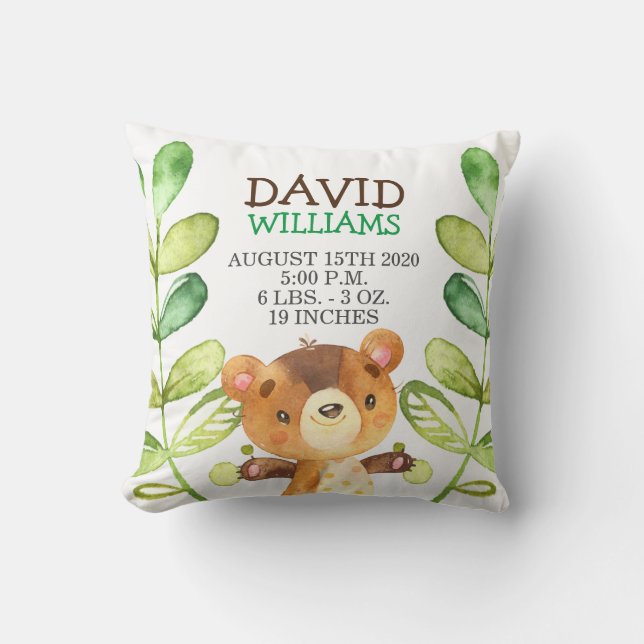 Coussin Woodland Bear Bird Stats Forest Cute Nursery (Recto)