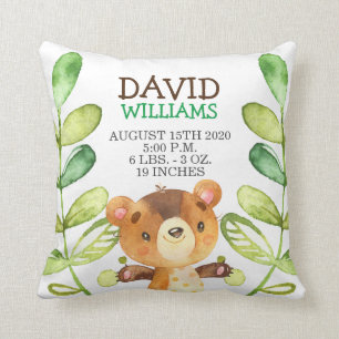 Coussin Woodland Bear Bird Stats Forest Cute Nursery