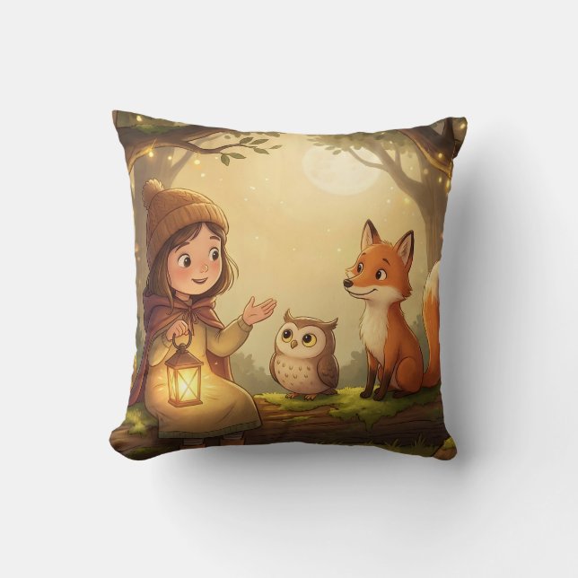 Coussin Woodland Bedtime Story Nursery Throw Pillow (Recto)