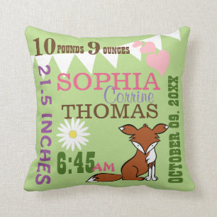 Coussin Woodland Fox Baby Stats de naissance