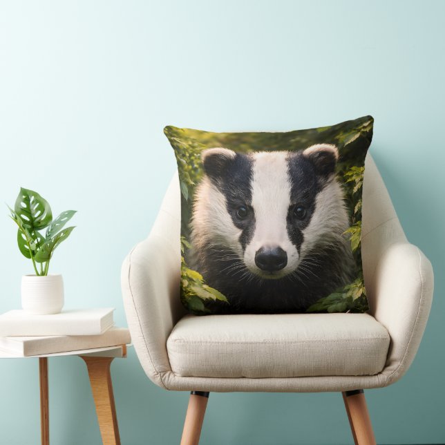 Coussin Woodland guardian premium badger portrait throw pi (Chaise)