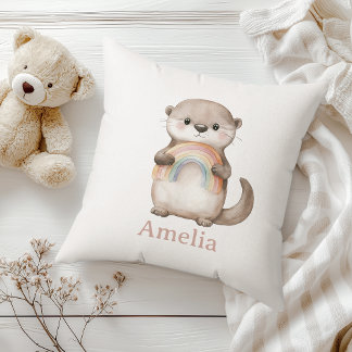Coussin Woodland Otter Boho Rainbow Baby Nom Nursery