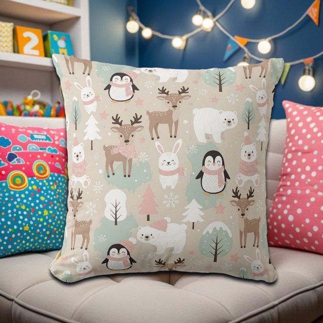 Coussin Woodland Whimsical Forest Animals Winter (Créateur téléchargé)